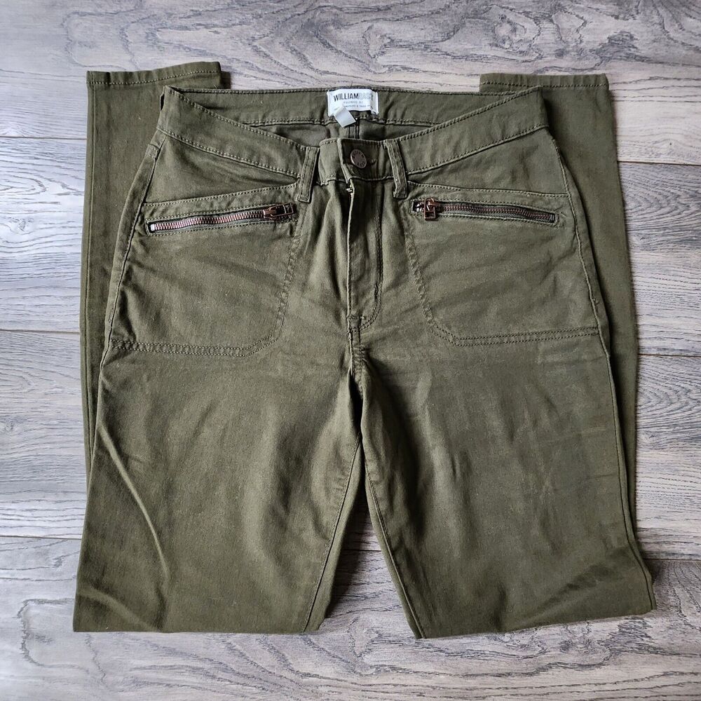 William Rast Chino Olive Green Pants w/ zipper Pockets Size 28